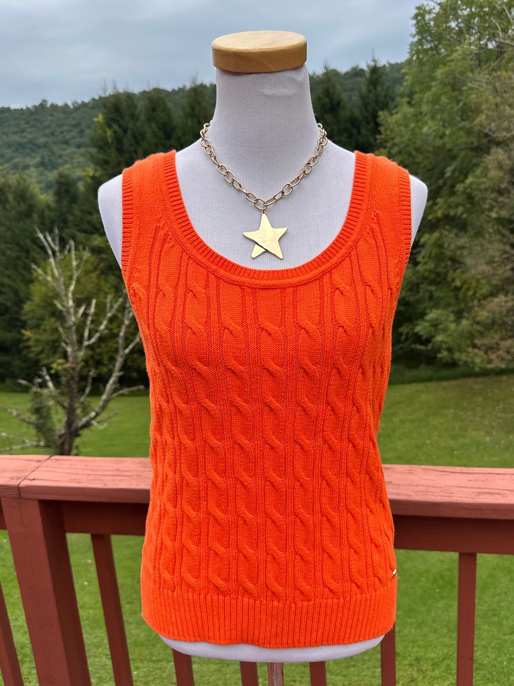 Tommy Hilfiger Vibrant Orange Cable-Knit Tank Top Vest